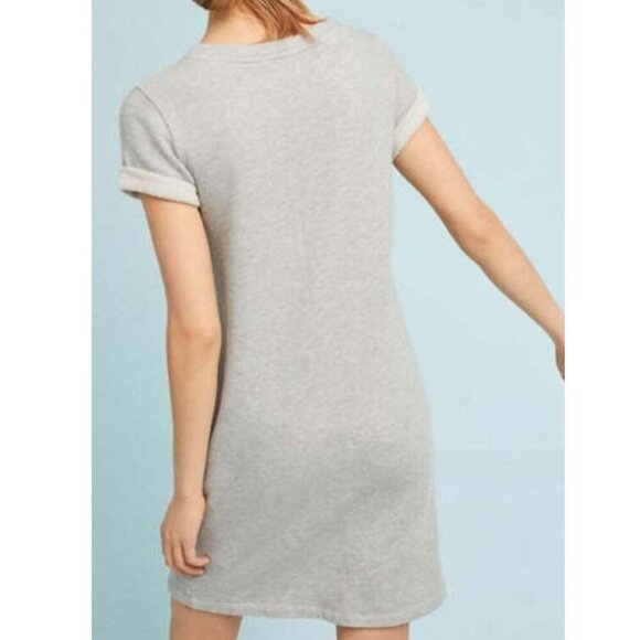 Anthropologie Mini Sweatshirt Dress Medium Gray Cotton Short Sleeve Cloth Stone - Picture 3 of 5